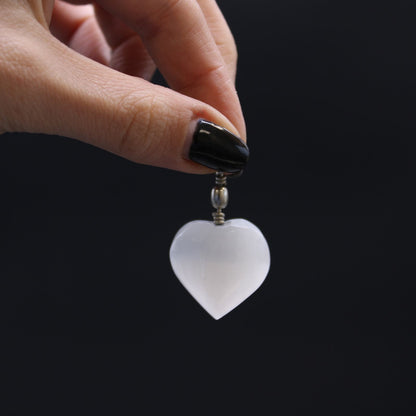Selenite Heart Pendant – Healing Crystal for Calm, Protection & Aura Cleansing