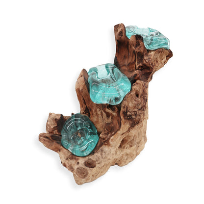 Molten Glass Triple Candle Holder on Gamal Wood