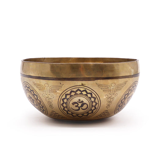 Tibetan Engraved Singing Bowl – 16cm Brass Meditation Bowl with 7 Chakra Design