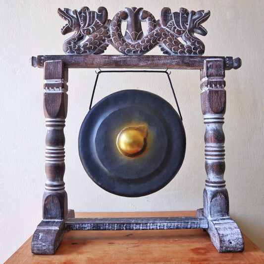 Small Healing Gong in Stand – 25cm Black | Handmade in Bali