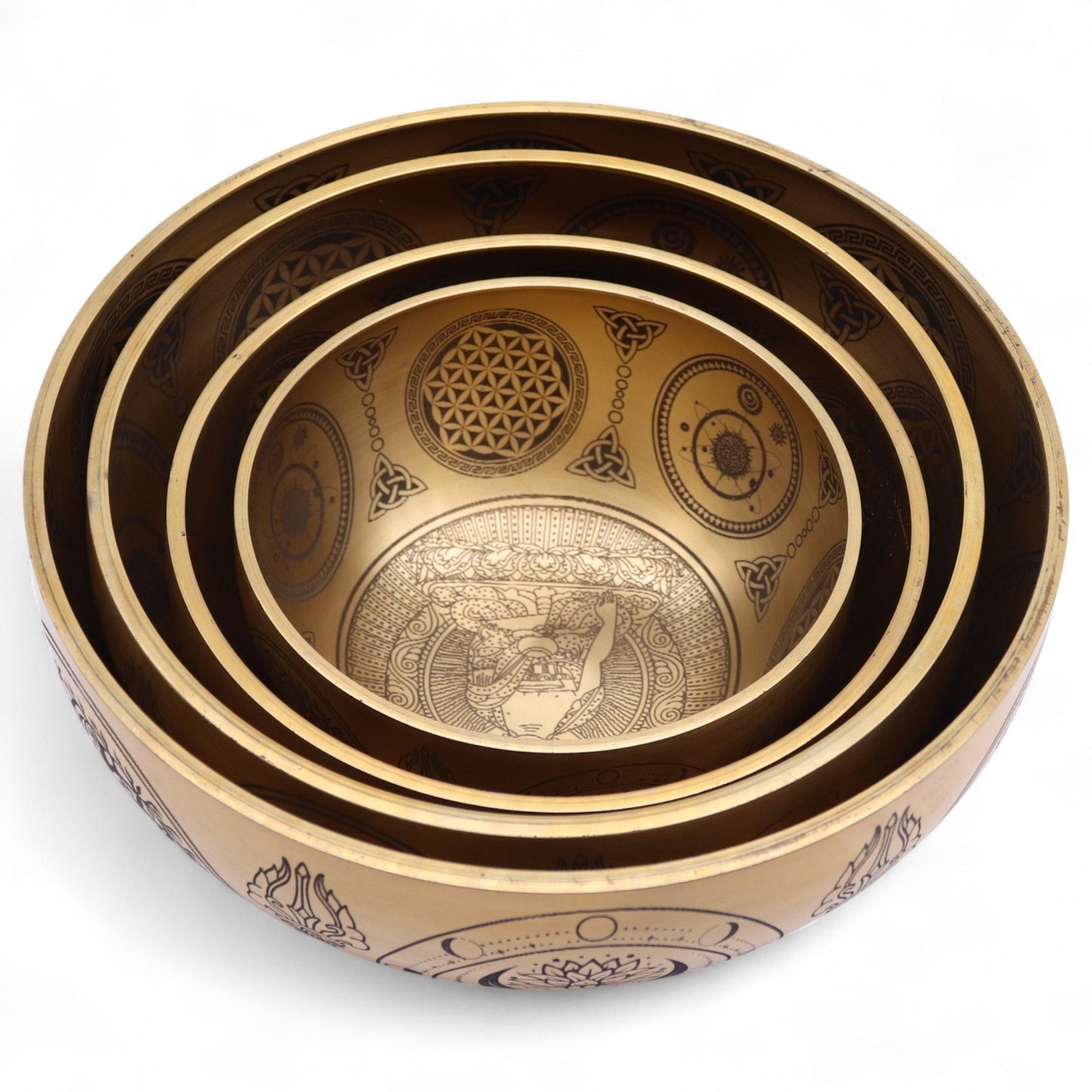 Pure Brass Etched Buddha Bowls – Set of 4