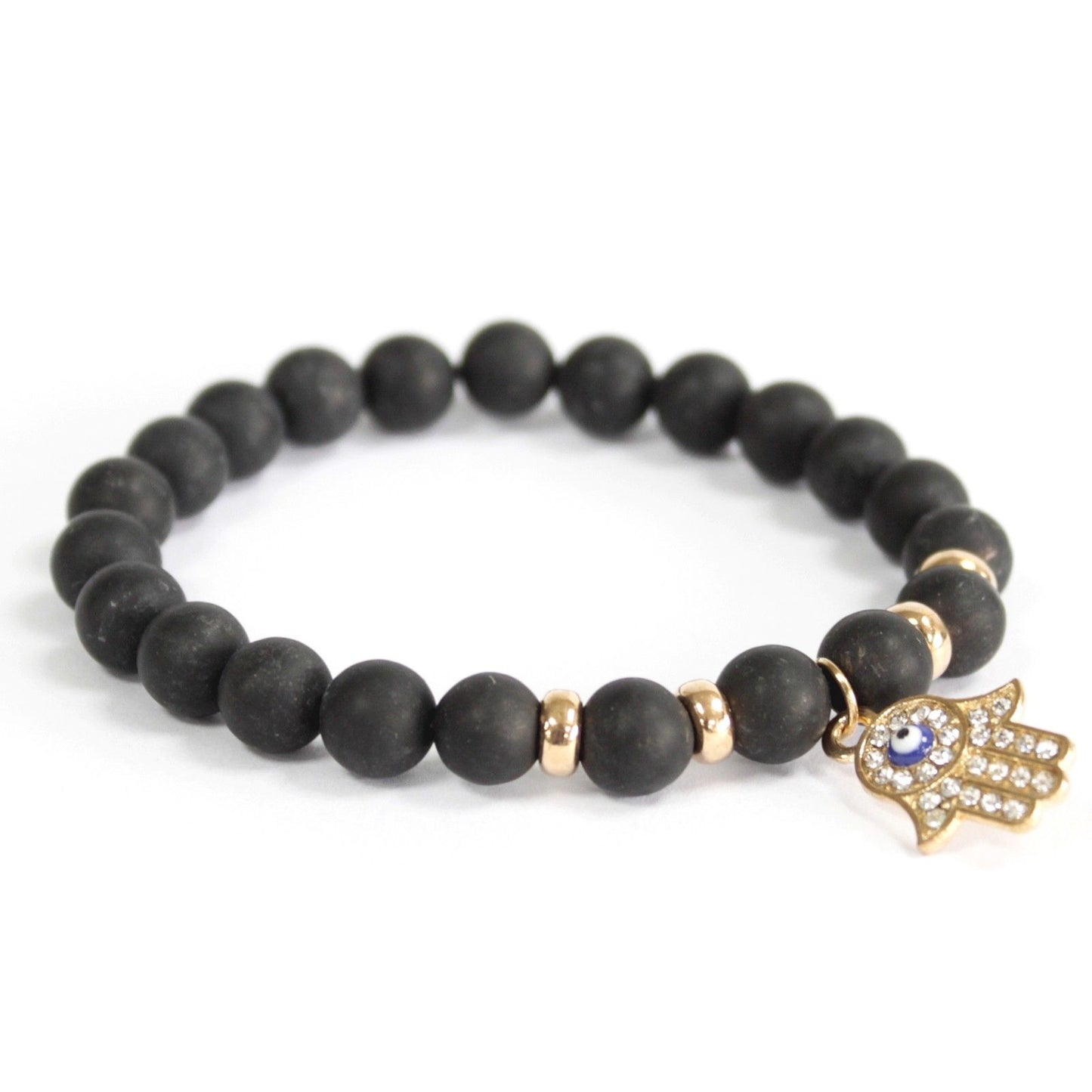 Hamsa Black Agate Gemstone Bracelet – Protection & Balance