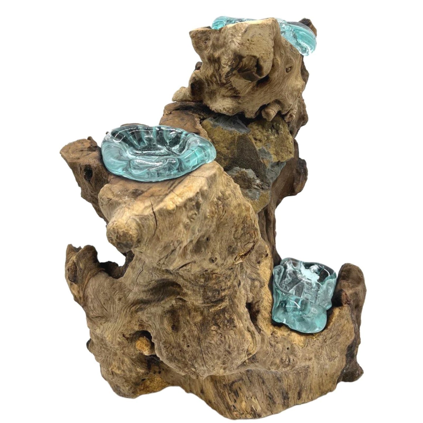 Molten Glass Triple Candle Holder on Gamal Wood