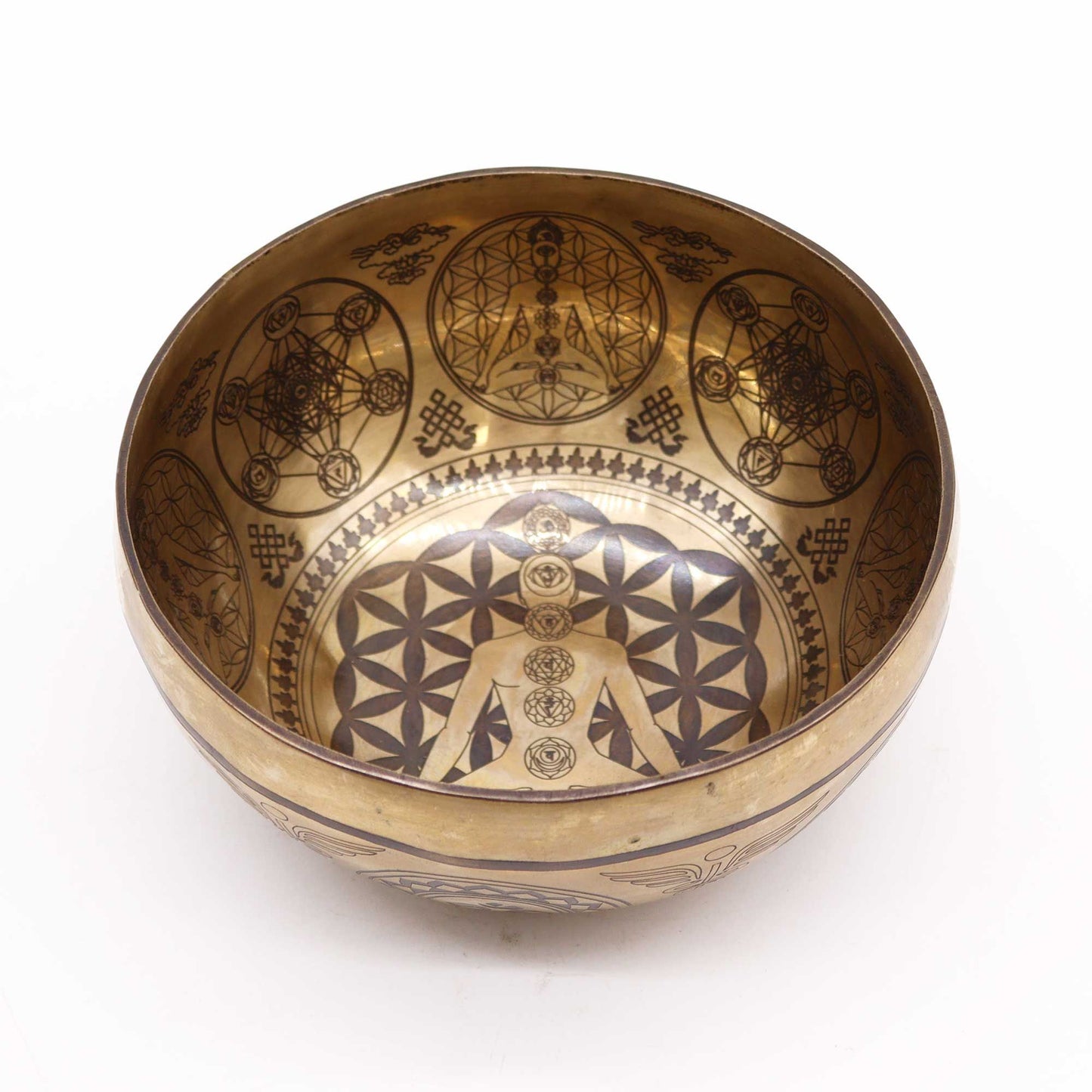 Tibetan Engraved Singing Bowl – 16cm Brass Meditation Bowl with 7 Chakra Design