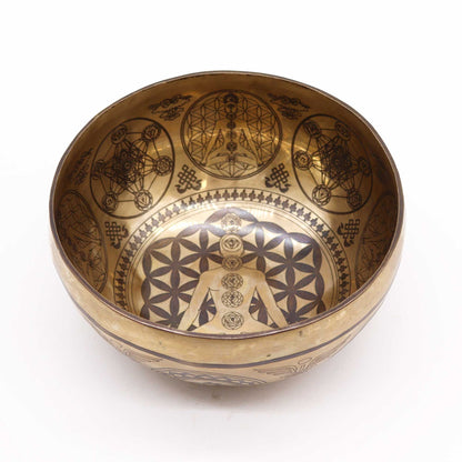 Tibetan Engraved Singing Bowl – 16cm Brass Meditation Bowl with 7 Chakra Design