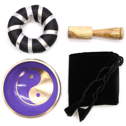 Yin & Yang Singing Bowl Set – White & Purple Handcrafted Brass Meditation Bowl (10.7 cm)