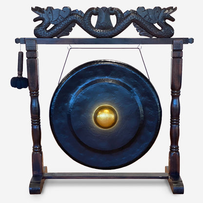 Large Gong in Brown Antique Stand – 80cm Black | Handmade in Bali