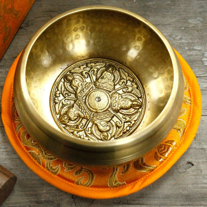 Five Buddha Singing Bowl Gift Set – 10cm Handmade in Nepal (min. 400g)