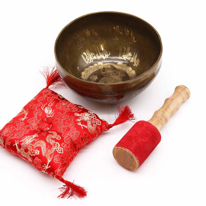Brass Golden Tara Singing Bowl Gift Set – 19 cm Tibetan Meditation Bowl in Padded Box