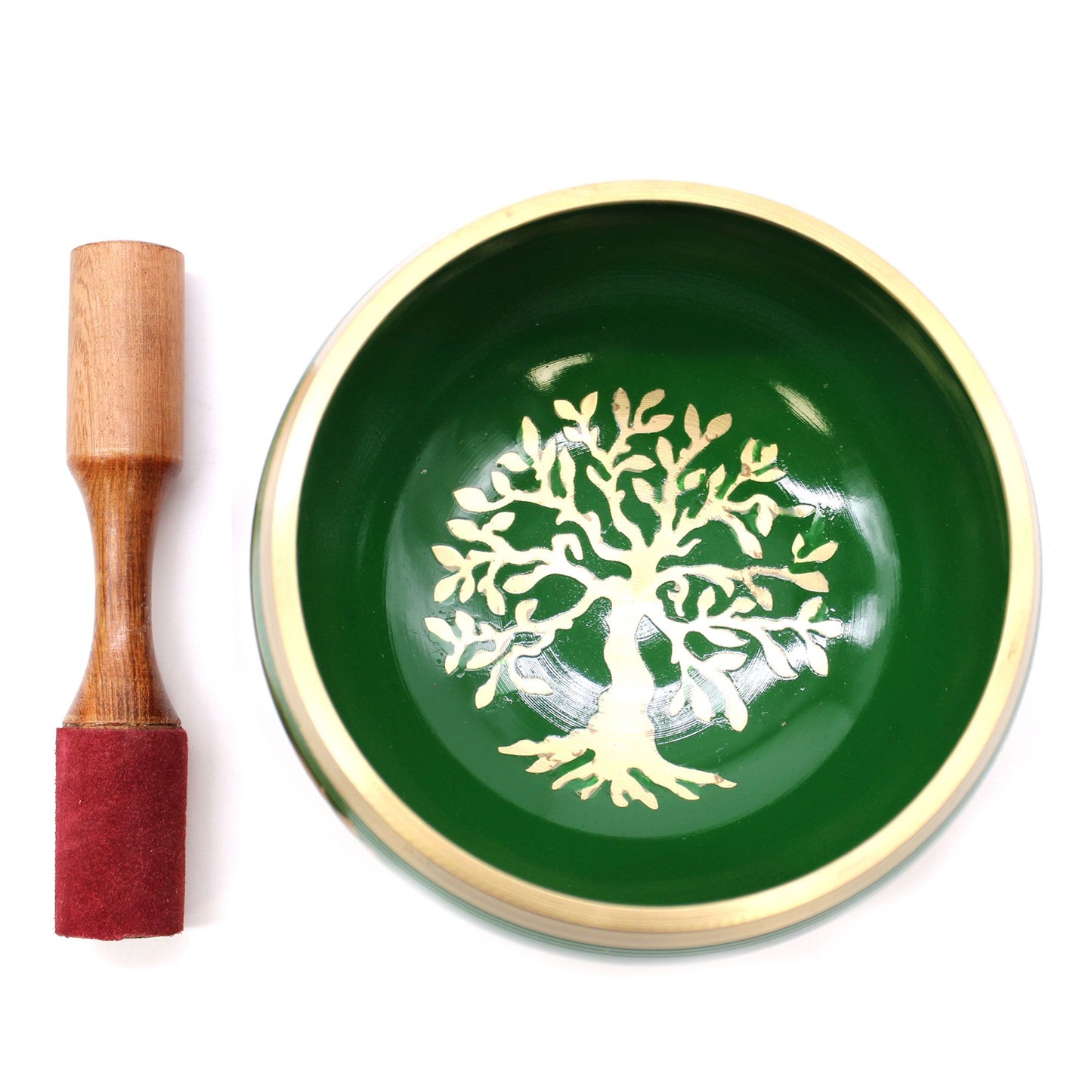 Large Tree of Life Singing Bowl Set – Green Brass Meditation Bowl (14cm)