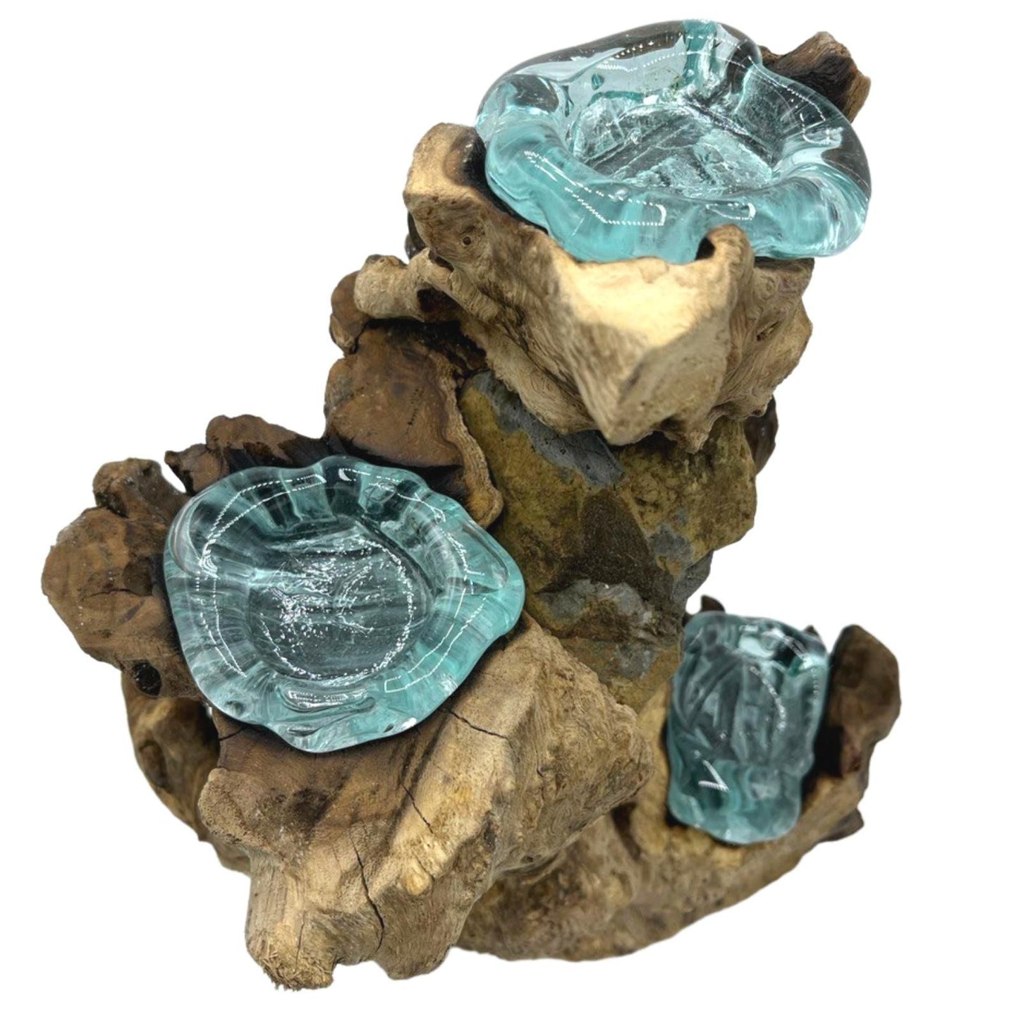 Molten Glass Triple Candle Holder on Gamal Wood