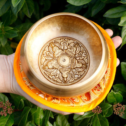 Five Buddha Singing Bowl Gift Set – 10cm Handmade in Nepal (min. 400g)