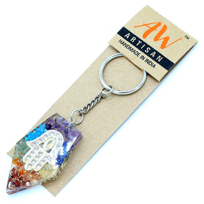 Orgonite Power Keyring – Gemstone Chakra Hamsa