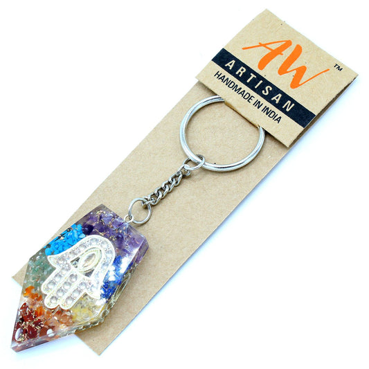 Orgonite Power Keyring – Gemstone Chakra Hamsa