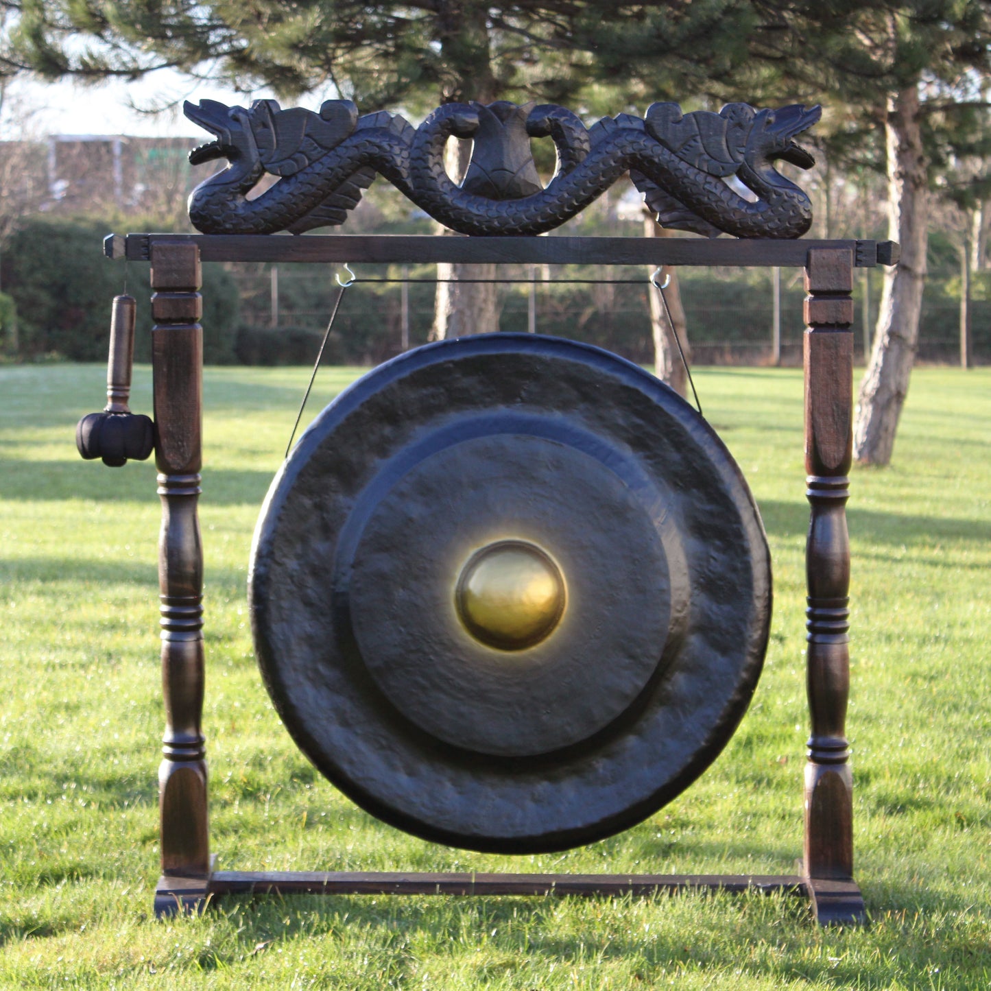 Large Gong in Brown Antique Stand – 80cm Black | Handmade in Bali