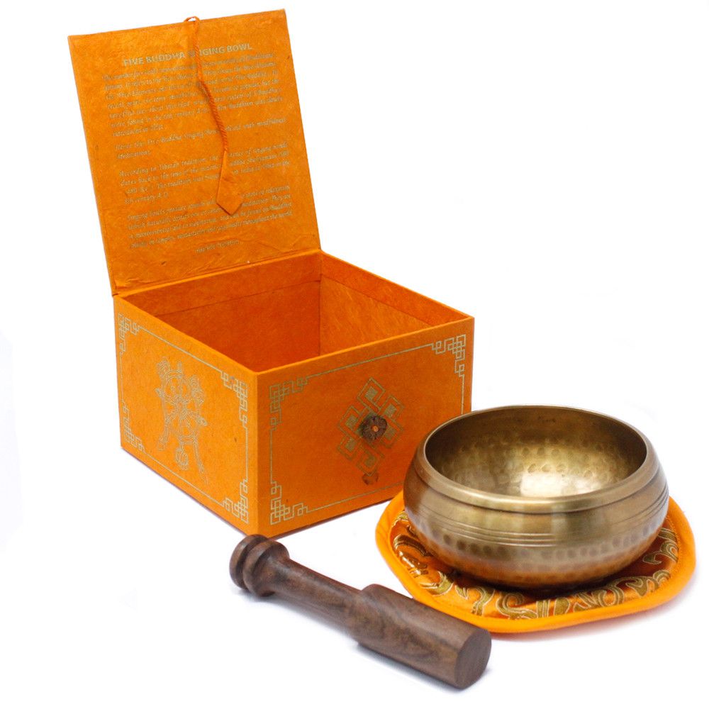 Five Buddha Singing Bowl Gift Set – 10cm Handmade in Nepal (min. 400g)