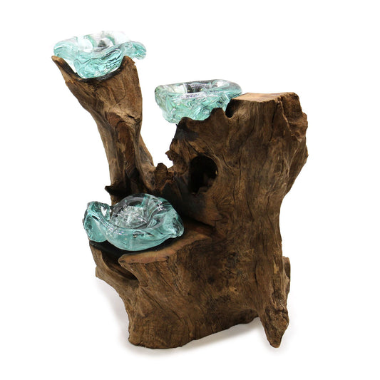 Molten Glass Triple Candle Holder on Gamal Wood