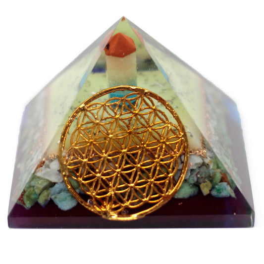 Large Orgonite Pyramid – Flower of Life – 80mm