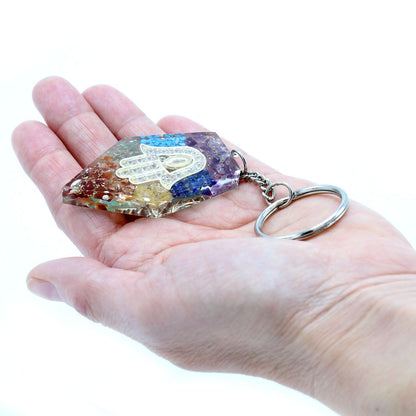 Orgonite Power Keyring – Gemstone Chakra Hamsa
