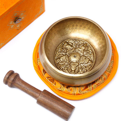 Five Buddha Singing Bowl Gift Set – 10cm Handmade in Nepal (min. 400g)