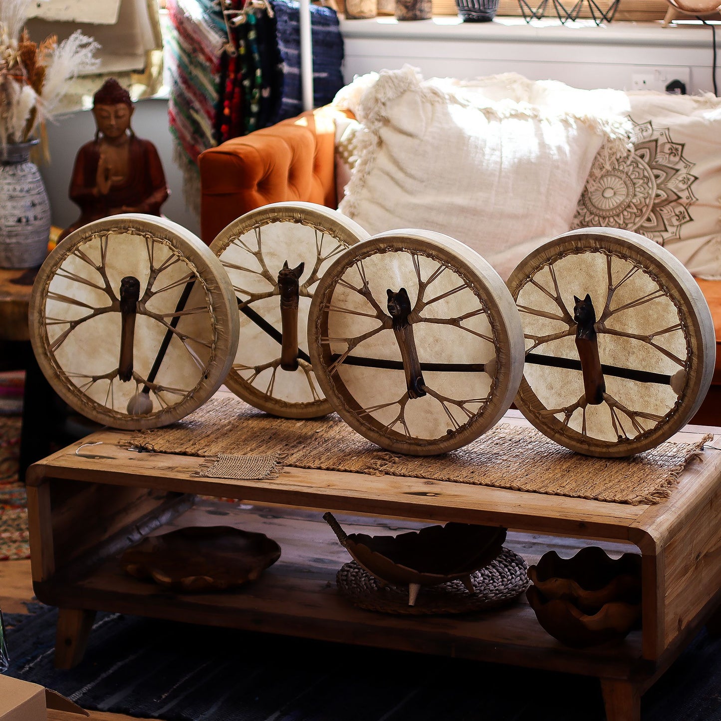 Spirit of the Wolf – Shamanic Tunable Drum & Stick | 40cm | Intuition, Power & Sound Healing