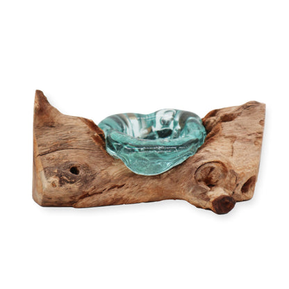 Molten Glass Candle Holder on Gamal Wood – Single