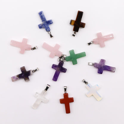 Gemstone Cross Pendant – Assorted Natural Stone (25×18mm)
