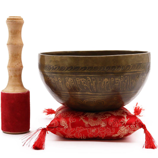 Brass Golden Tara Singing Bowl Gift Set – 19 cm Tibetan Meditation Bowl in Padded Box