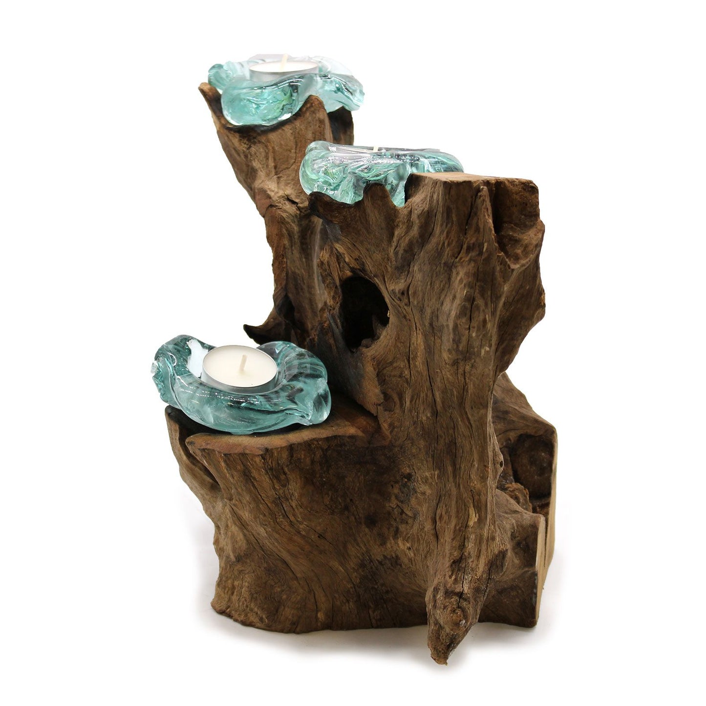 Molten Glass Triple Candle Holder on Gamal Wood