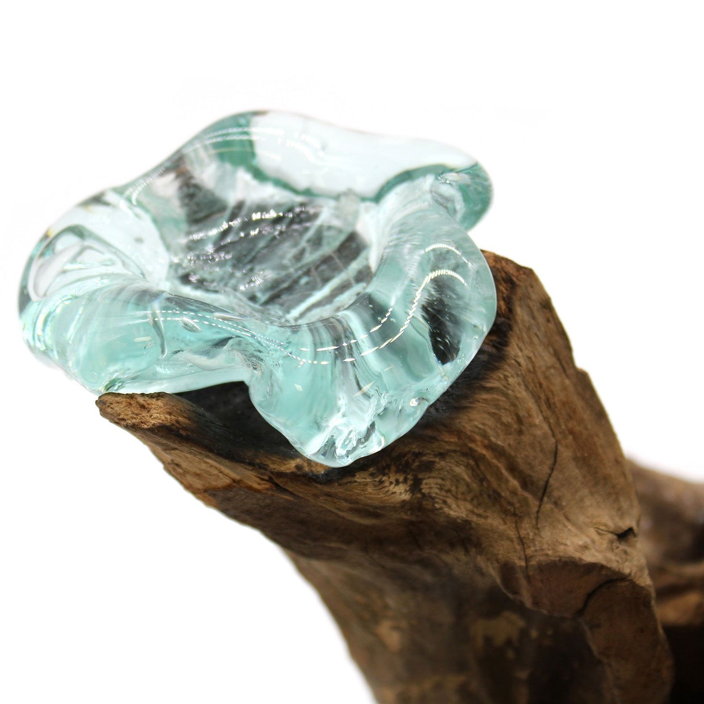Molten Glass Triple Candle Holder on Gamal Wood