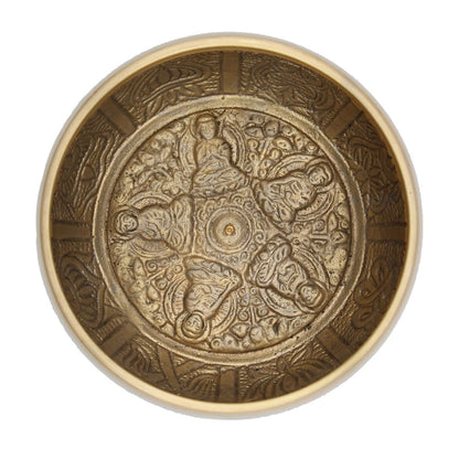 Five Buddha Singing Bowl – 11 cm Handcrafted Brass Meditation Bowl with Wooden Mallet
