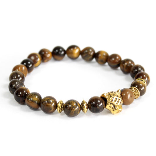Tiger Eye Gemstone Bracelet – Gold Accent Beads