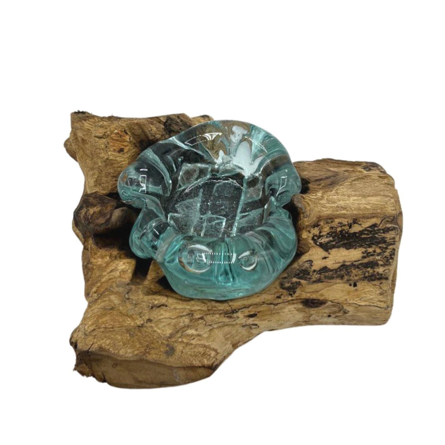 Molten Glass Candle Holder on Gamal Wood – Single