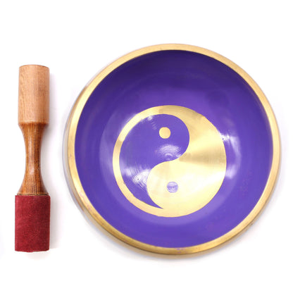 Large Yin & Yang Singing Bowl Set – 14 cm White & Purple Brass Meditation Bowl with Mallet and Cushion