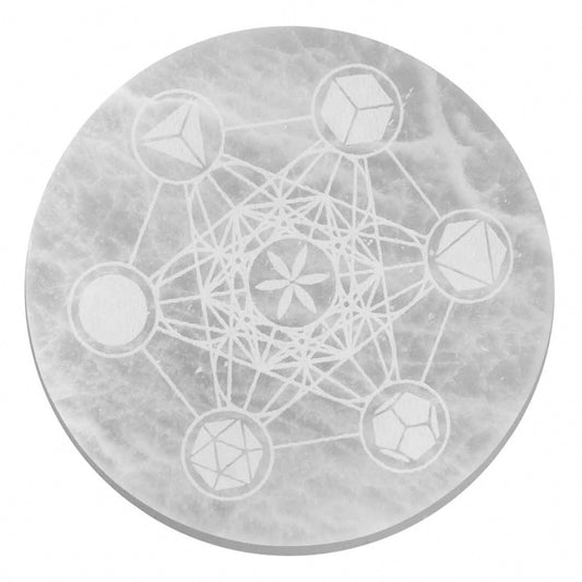 Large Selenite Charging Plate – 18cm Sacred Geometry