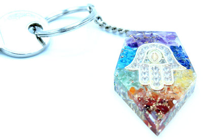 Orgonite Power Keyring – Gemstone Chakra Hamsa