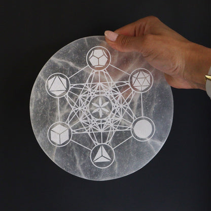 Large Selenite Charging Plate – 18cm Sacred Geometry