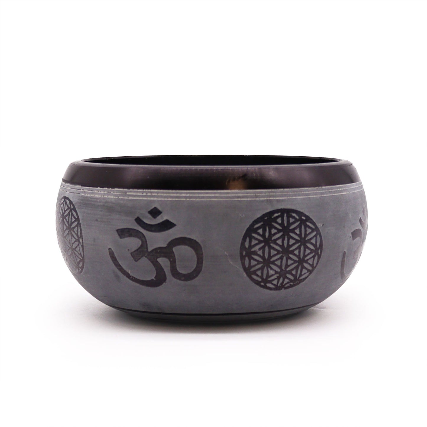 Earth Powder Singing Bowl – 16cm Brass Meditation Bowl with Om & Five Buddhas Design