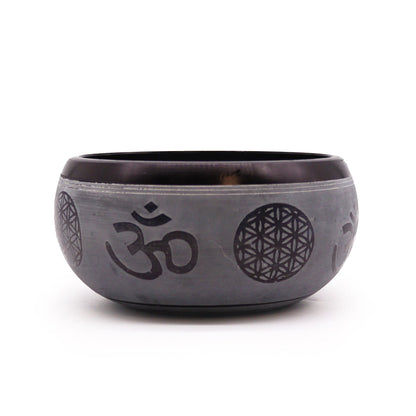 Earth Powder Singing Bowl – 16cm Brass Meditation Bowl with Om & Five Buddhas Design