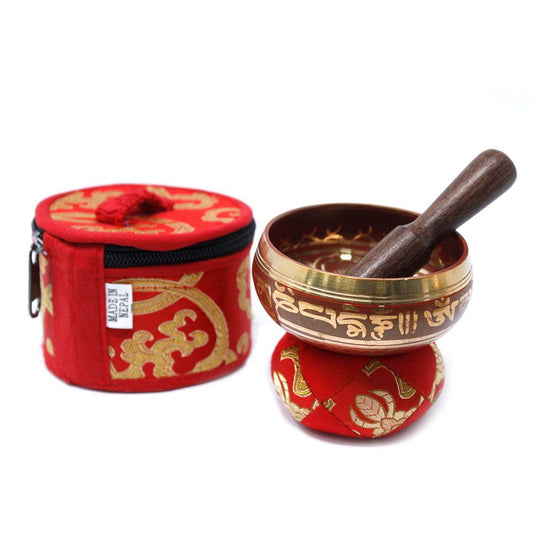 Mini Singing Bowl Gift Set – Red with Cushion, Mallet & Case