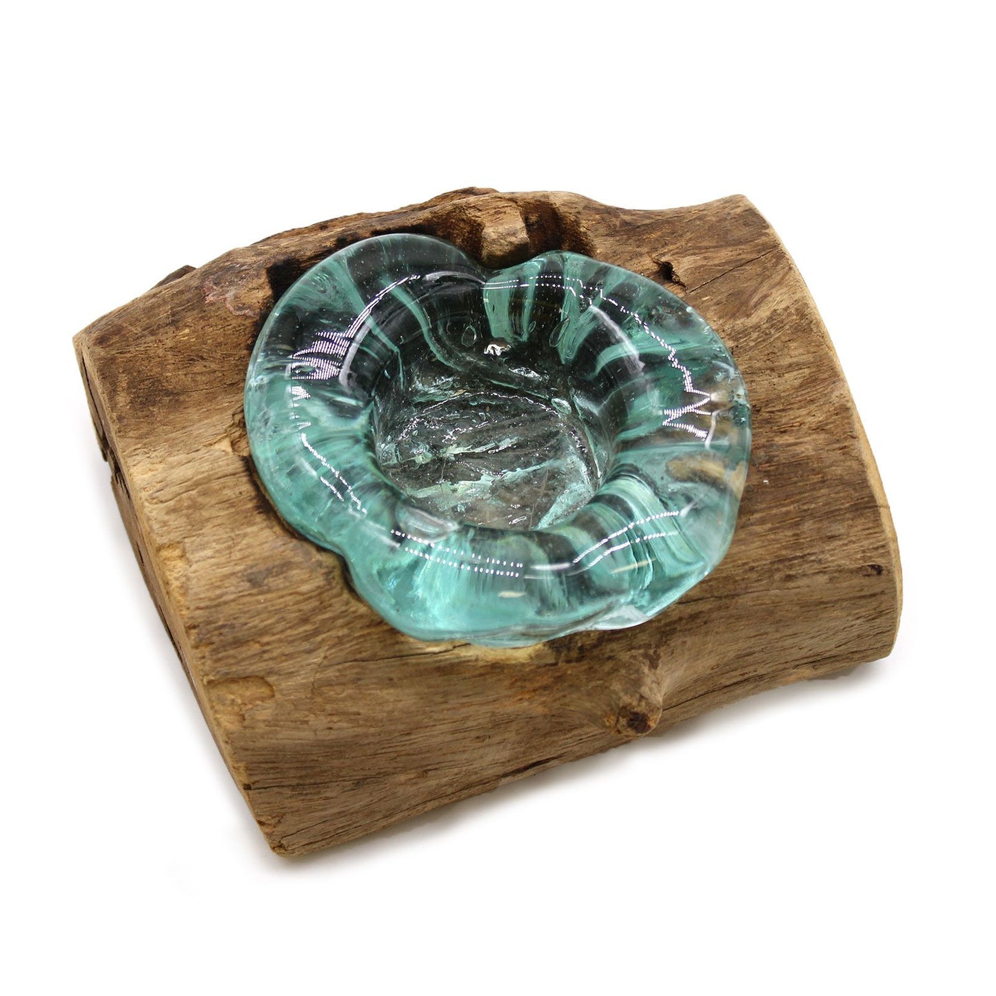 Molten Glass Candle Holder on Gamal Wood – Single
