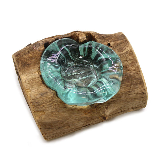 Molten Glass Candle Holder on Gamal Wood – Single