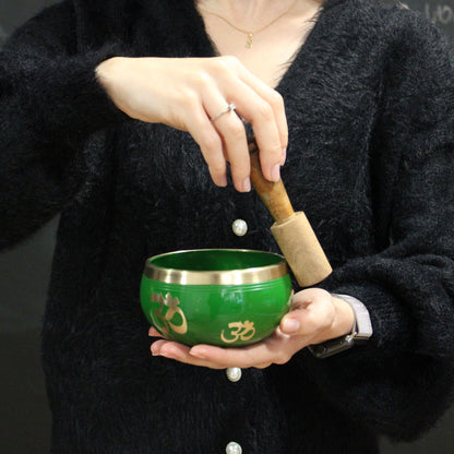 Tree of Life Singing Bowl Set – Green Handcrafted Brass Meditation Bowl (10.7 cm)