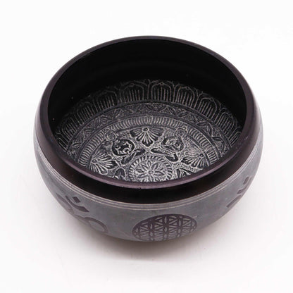 Earth Powder Singing Bowl – 16cm Brass Meditation Bowl with Om & Five Buddhas Design