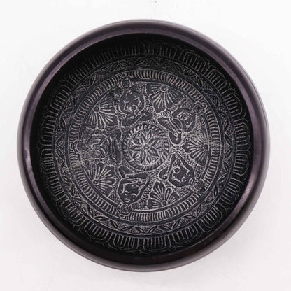 Earth Powder Singing Bowl – 16cm Brass Meditation Bowl with Om & Five Buddhas Design