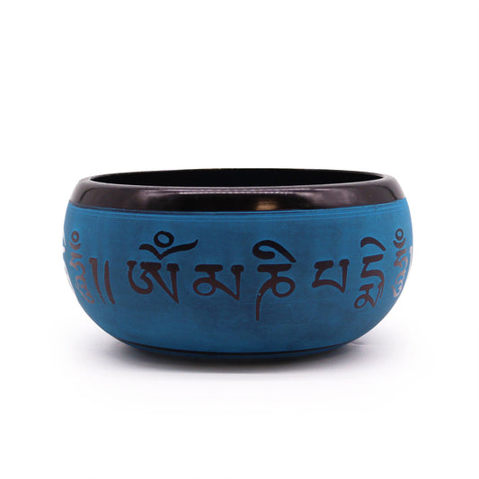 Earth Powder Singing Bowl – Blue Mantra Five Buddha Design (16cm) | Handcrafted Brass Meditation Bowl
