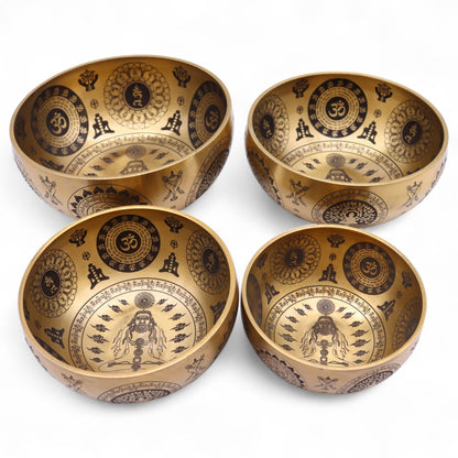 Pure Brass Etched Yogi Bowls – Set of 4