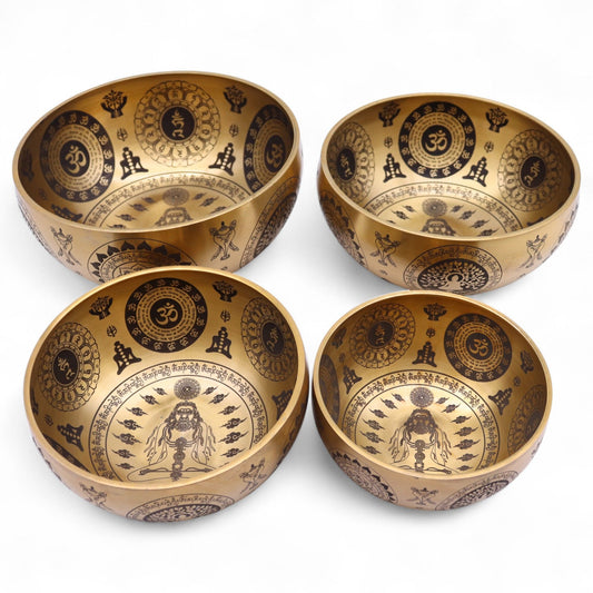 Pure Brass Etched Yogi Bowls – Set of 4