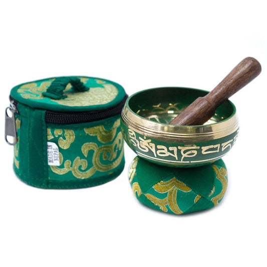Mini Singing Bowl Gift Set – Green with Cushion, Mallet & Case