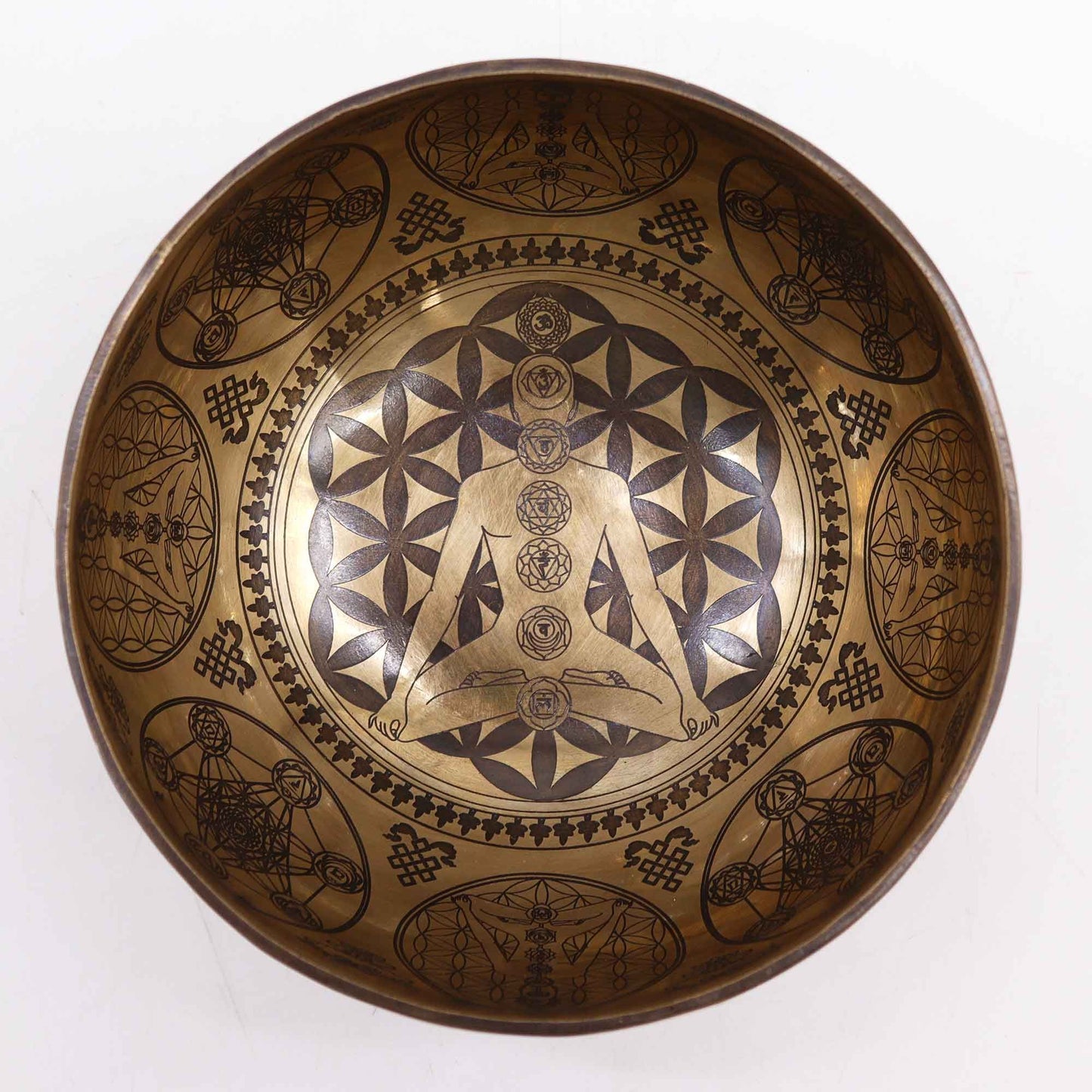 Tibetan Engraved Singing Bowl – 16cm Brass Meditation Bowl with 7 Chakra Design